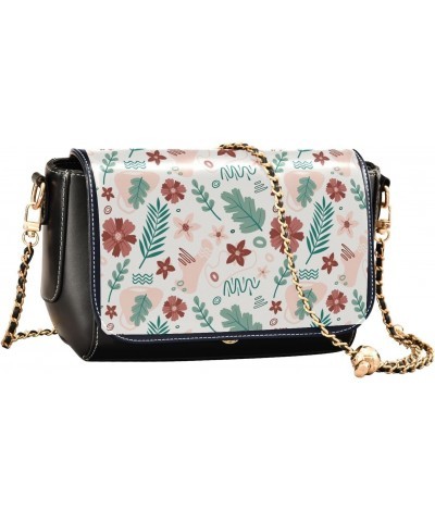 Leaves Floral Pattern Design Stylish Leather Clamshell Crossbody Handbag with Detachable Adjustable shoulder strap $17.60 Cro...