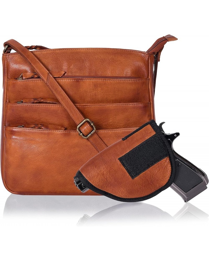 Multi Pockets Handmade Leather Crossbody Handbags & Sling Bag for Men & Women with Detachable Holster Tan Wash $29.69 Crossbo...