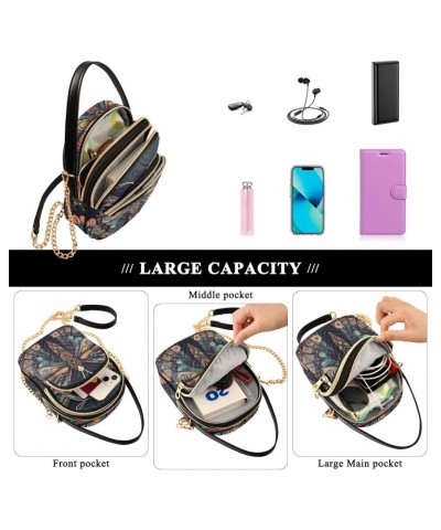 Women Crossbody Sling Bags Tribal Pattern Butterfly Print, Compact Fashion Handbags Purse with Chain Strap Top handle for Eve...