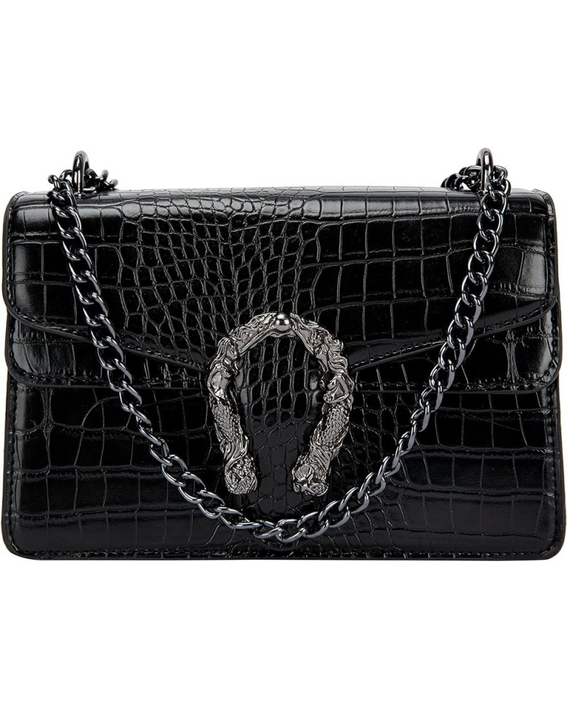 Crossbody Bag and Satchel Purse for Women - Fashion Snake Print Chain Purse Luxury PU Leather HandBag Y-small Black $24.85 Sa...