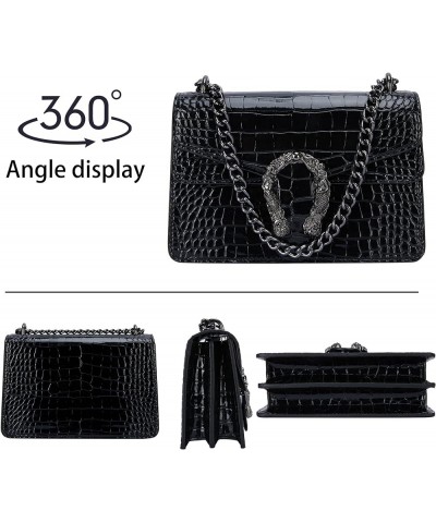 Crossbody Bag and Satchel Purse for Women - Fashion Snake Print Chain Purse Luxury PU Leather HandBag Y-small Black $24.85 Sa...