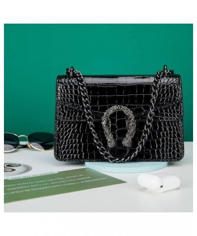 Crossbody Bag and Satchel Purse for Women - Fashion Snake Print Chain Purse Luxury PU Leather HandBag Y-small Black $24.85 Sa...