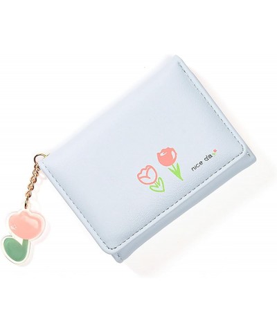 Small Wallet for Girls Women Tri-folded Wallet Cash Pocket Card Holder Elegant Youthful and Cute (Beige) Blue $8.24 Wallets