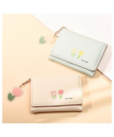 Small Wallet for Girls Women Tri-folded Wallet Cash Pocket Card Holder Elegant Youthful and Cute (Beige) Blue $8.24 Wallets