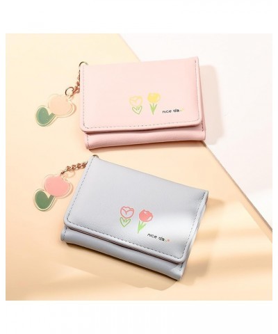 Small Wallet for Girls Women Tri-folded Wallet Cash Pocket Card Holder Elegant Youthful and Cute (Beige) Blue $8.24 Wallets