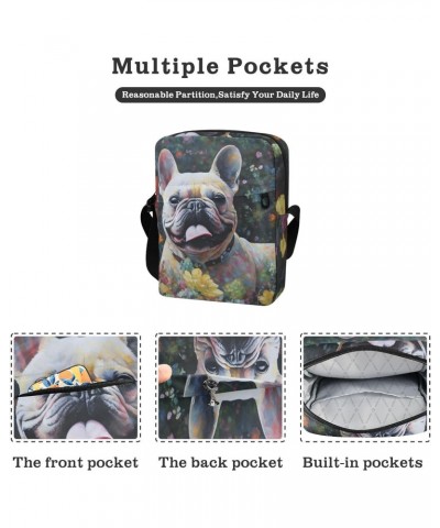 Cute Dog in Flower Sling Bag Zipper Closure Crossbody Messenger Bags Purse with Card Phone Passport Compartment 6.6×9.4×2.5 i...