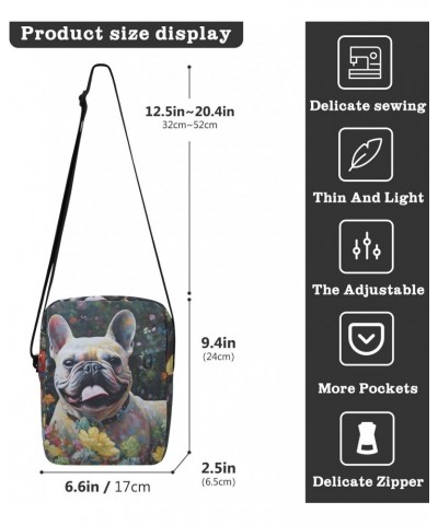 Cute Dog in Flower Sling Bag Zipper Closure Crossbody Messenger Bags Purse with Card Phone Passport Compartment 6.6×9.4×2.5 i...