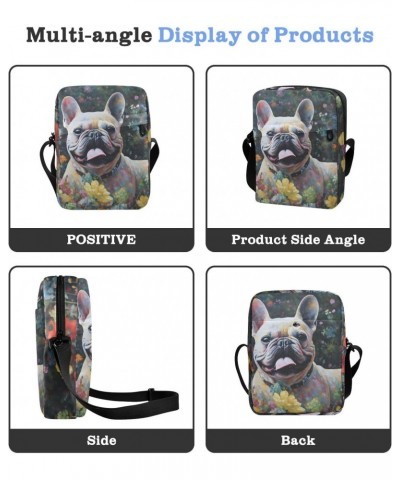 Cute Dog in Flower Sling Bag Zipper Closure Crossbody Messenger Bags Purse with Card Phone Passport Compartment 6.6×9.4×2.5 i...