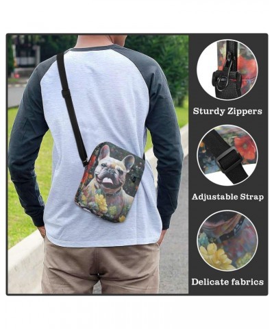 Cute Dog in Flower Sling Bag Zipper Closure Crossbody Messenger Bags Purse with Card Phone Passport Compartment 6.6×9.4×2.5 i...