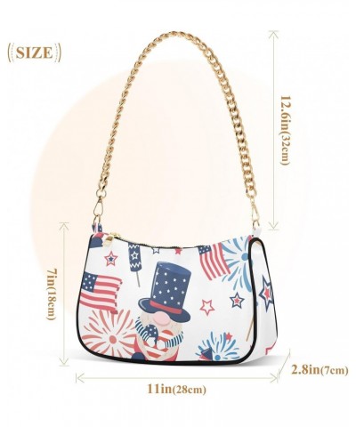 Gnomes Independence Day Patriotic Shoulder Bag for Women Clutch Purse Shoulder Handbag with Zipper Closure for Travel Shoppin...