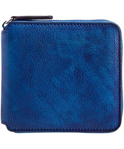 Retro Women's Wallet Cow Leather Clutch Wallet Billfold Zipper Short Wallet Card Holder Notecase Blue $16.82 Wallets