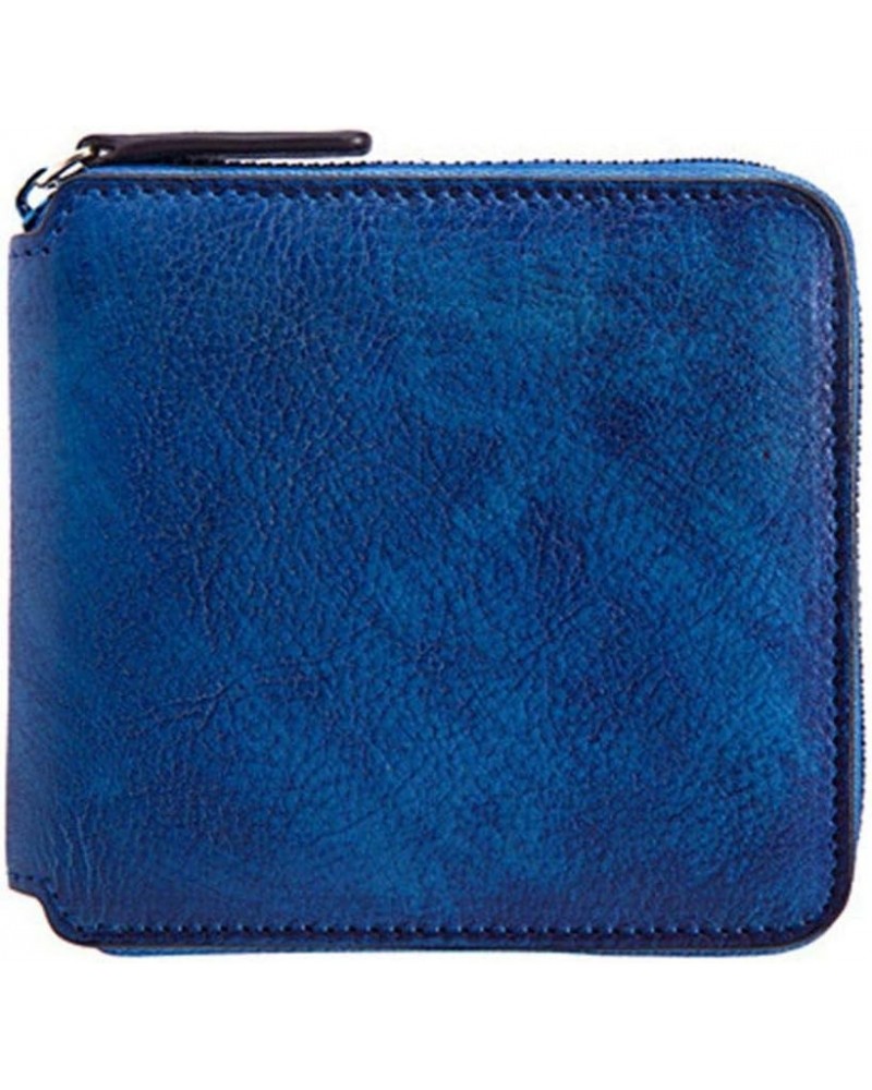 Retro Women's Wallet Cow Leather Clutch Wallet Billfold Zipper Short Wallet Card Holder Notecase Blue $16.82 Wallets