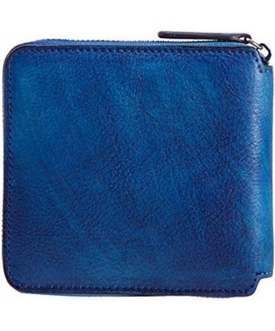 Retro Women's Wallet Cow Leather Clutch Wallet Billfold Zipper Short Wallet Card Holder Notecase Blue $16.82 Wallets