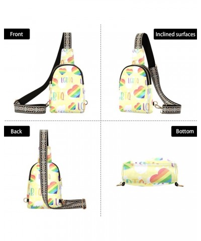 Lgbtq Hearts Print Women Sling Bag with Adjustable Strap Zipper Closure, PU Leather Water Resistant Crossbody Bag Purse Chest...