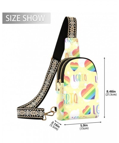 Lgbtq Hearts Print Women Sling Bag with Adjustable Strap Zipper Closure, PU Leather Water Resistant Crossbody Bag Purse Chest...