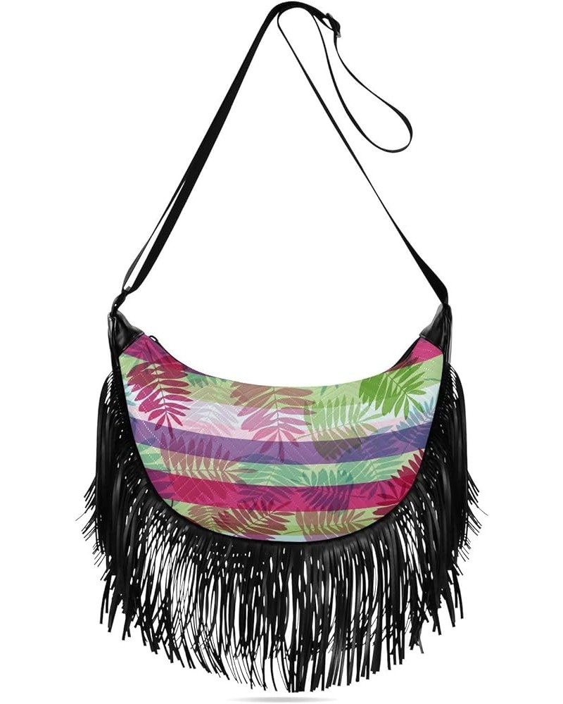 Women Fringe Tassel Cross Body Bag Vivid Purple Flower Leisure Shoulder Bag Color321 $15.59 Crossbody Bags