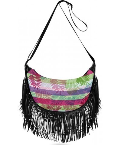 Women Fringe Tassel Cross Body Bag Vivid Purple Flower Leisure Shoulder Bag Color321 $15.59 Crossbody Bags