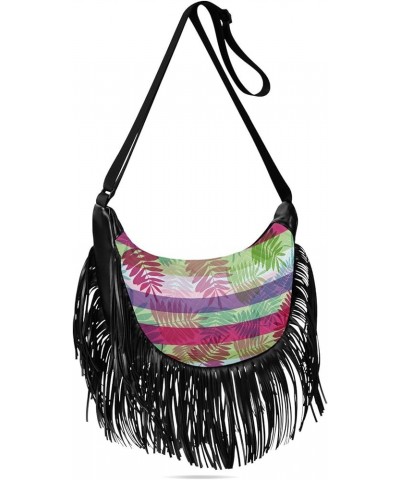 Women Fringe Tassel Cross Body Bag Vivid Purple Flower Leisure Shoulder Bag Color321 $15.59 Crossbody Bags