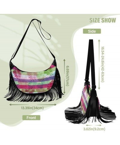 Women Fringe Tassel Cross Body Bag Vivid Purple Flower Leisure Shoulder Bag Color321 $15.59 Crossbody Bags