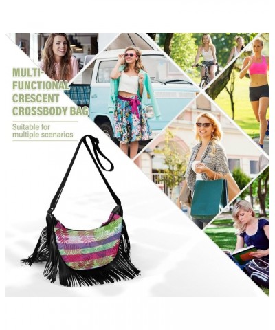 Women Fringe Tassel Cross Body Bag Vivid Purple Flower Leisure Shoulder Bag Color321 $15.59 Crossbody Bags