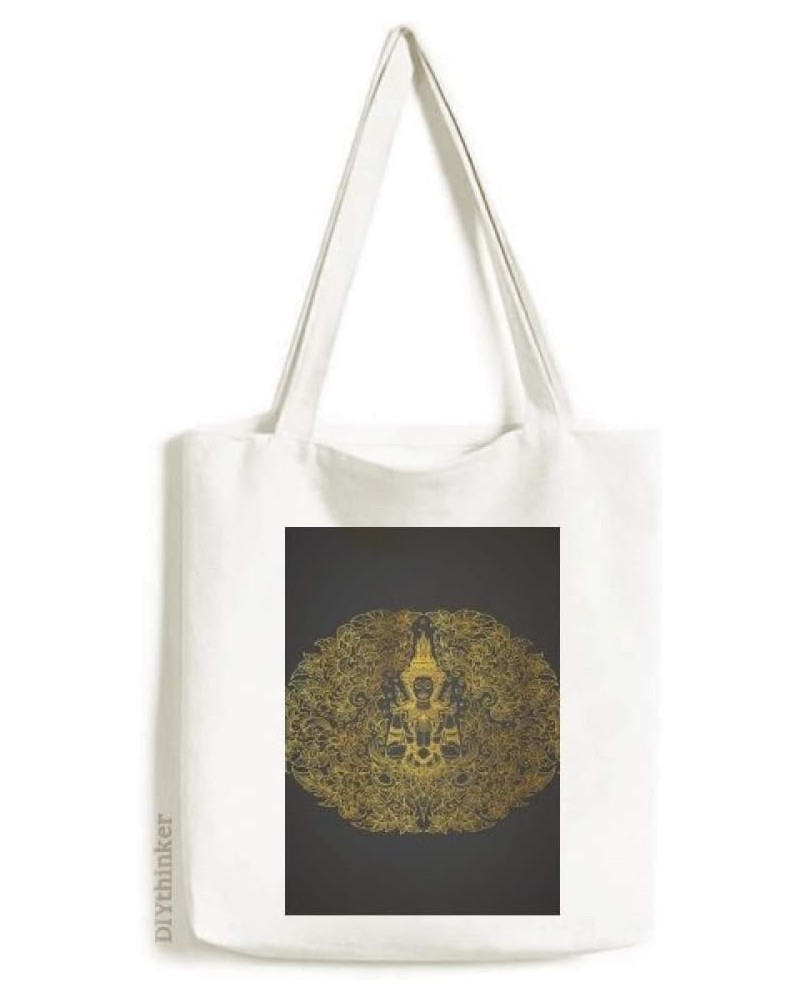 Thai Symmetrical Gold Foil Illustration Tote Canvas Bag Shopping Satchel Casual Handbag $18.28 Totes