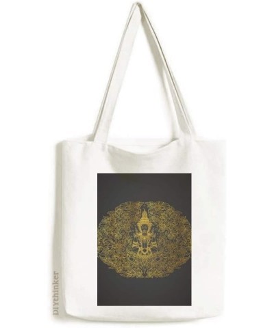 Thai Symmetrical Gold Foil Illustration Tote Canvas Bag Shopping Satchel Casual Handbag $18.28 Totes