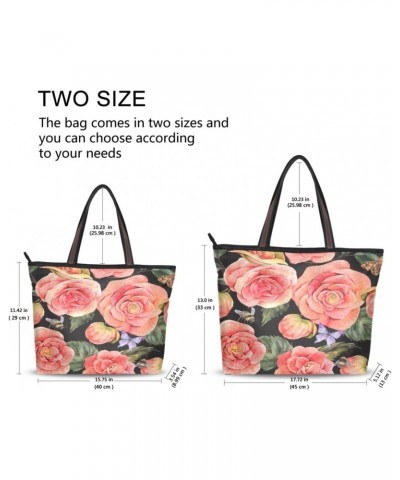 Womens Tote Bag, Begonia Flower Rose Flroal Bee Butterfly Ladies Zip Shoulder Handbags $14.15 Shoulder Bags