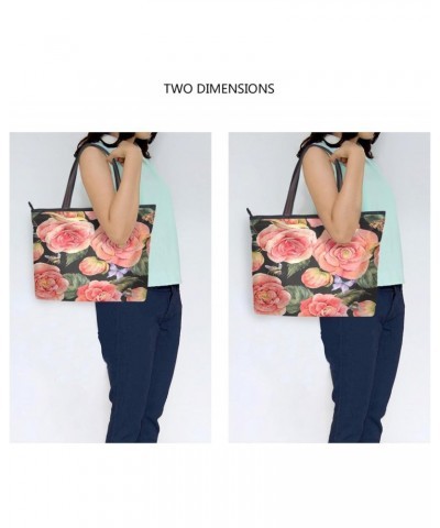 Womens Tote Bag, Begonia Flower Rose Flroal Bee Butterfly Ladies Zip Shoulder Handbags $14.15 Shoulder Bags