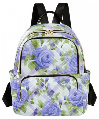 Blue Floral on Purple Stripes Fashion Backpacks, Festival Backpack, Backpack for Women Fashion, M Blue Roses and Green Flower...