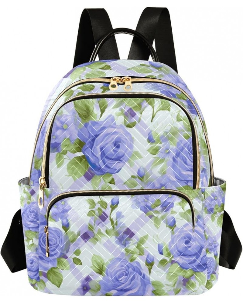 Blue Floral on Purple Stripes Fashion Backpacks, Festival Backpack, Backpack for Women Fashion, M Blue Roses and Green Flower...