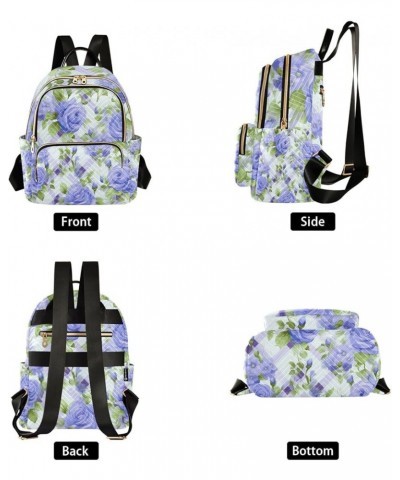 Blue Floral on Purple Stripes Fashion Backpacks, Festival Backpack, Backpack for Women Fashion, M Blue Roses and Green Flower...