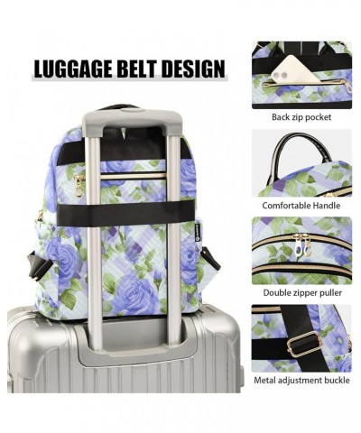 Blue Floral on Purple Stripes Fashion Backpacks, Festival Backpack, Backpack for Women Fashion, M Blue Roses and Green Flower...