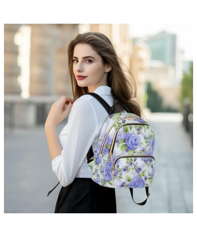 Blue Floral on Purple Stripes Fashion Backpacks, Festival Backpack, Backpack for Women Fashion, M Blue Roses and Green Flower...