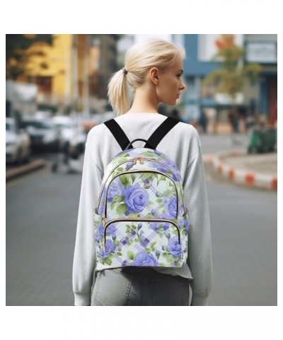 Blue Floral on Purple Stripes Fashion Backpacks, Festival Backpack, Backpack for Women Fashion, M Blue Roses and Green Flower...