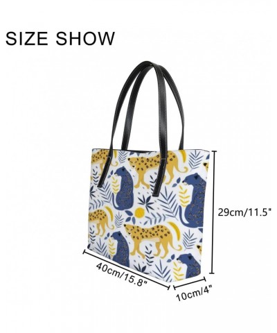 Shoulder Bag Tote Bags for Women Leopards Bananas Lemons Palm Leaves Leather Shopper Work Handbags Large Casual Bag $24.83 Totes