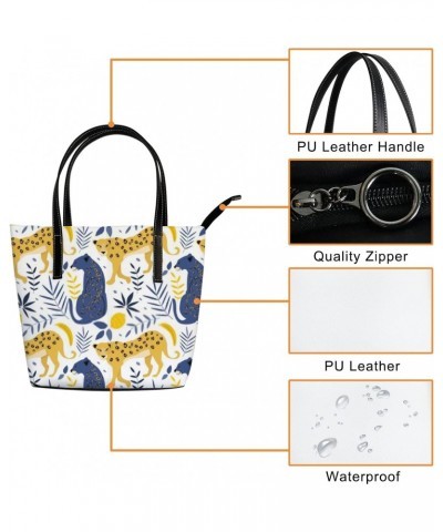 Shoulder Bag Tote Bags for Women Leopards Bananas Lemons Palm Leaves Leather Shopper Work Handbags Large Casual Bag $24.83 Totes