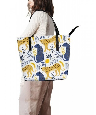 Shoulder Bag Tote Bags for Women Leopards Bananas Lemons Palm Leaves Leather Shopper Work Handbags Large Casual Bag $24.83 Totes