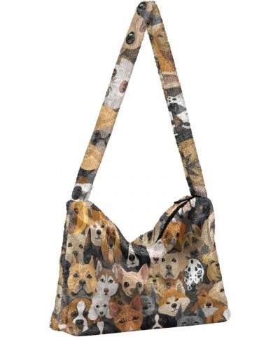 Dog Family Plush Shoulder Bag Furry Tote Handbag Purse Faux Fur Crossbody Bag for Women $9.66 Totes