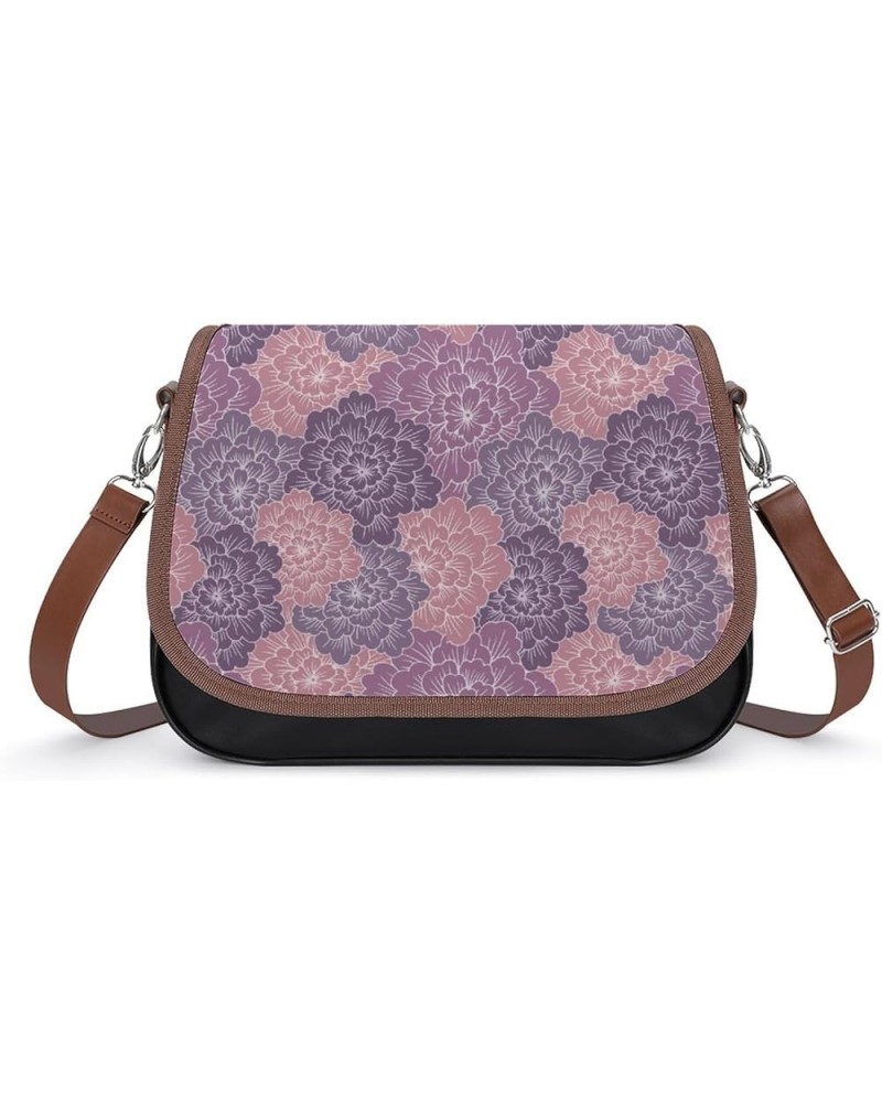 Abstract Hand Drawn Blooming Flowers Print Women Leather Expandable Travel Crossbody Adjustable Strap Abstract Hand Drawn Blo...