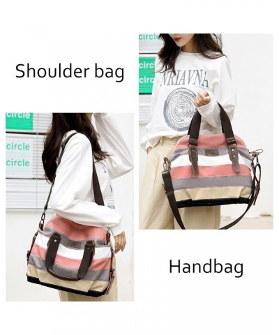 Canvas Handbag Multi-Color Striped Lattice Cross Body Shoulder Purse Bag Tote-Handbag for Women Multi Color C $11.74 Totes