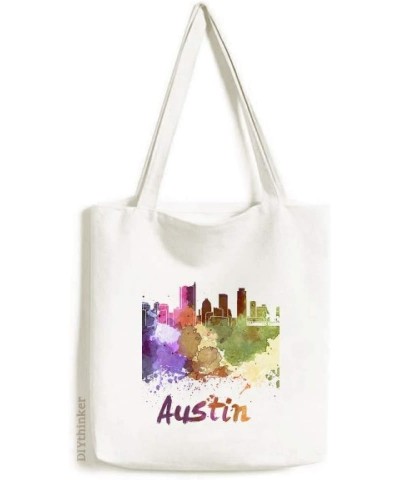 Austin America City Watercolor Tote Canvas Bag Shopping Satchel Casual Handbag $16.73 Totes