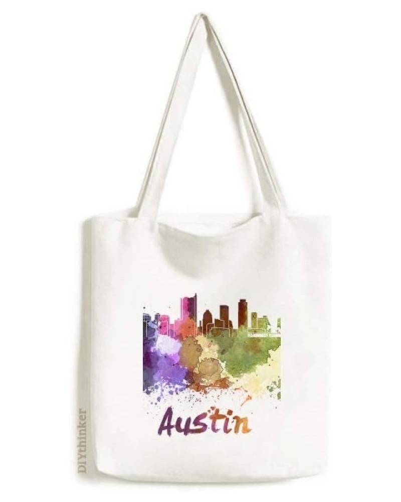 Austin America City Watercolor Tote Canvas Bag Shopping Satchel Casual Handbag $16.73 Totes