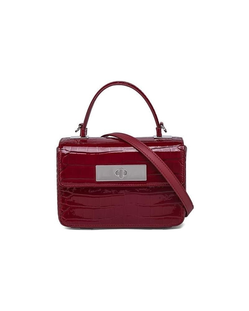 Genuine Leather Bag Women Shoulder Square Handbag Crocodile Print French Ladies Tote 2023 Red about 20cm-8cm-13cm $42.50 Totes