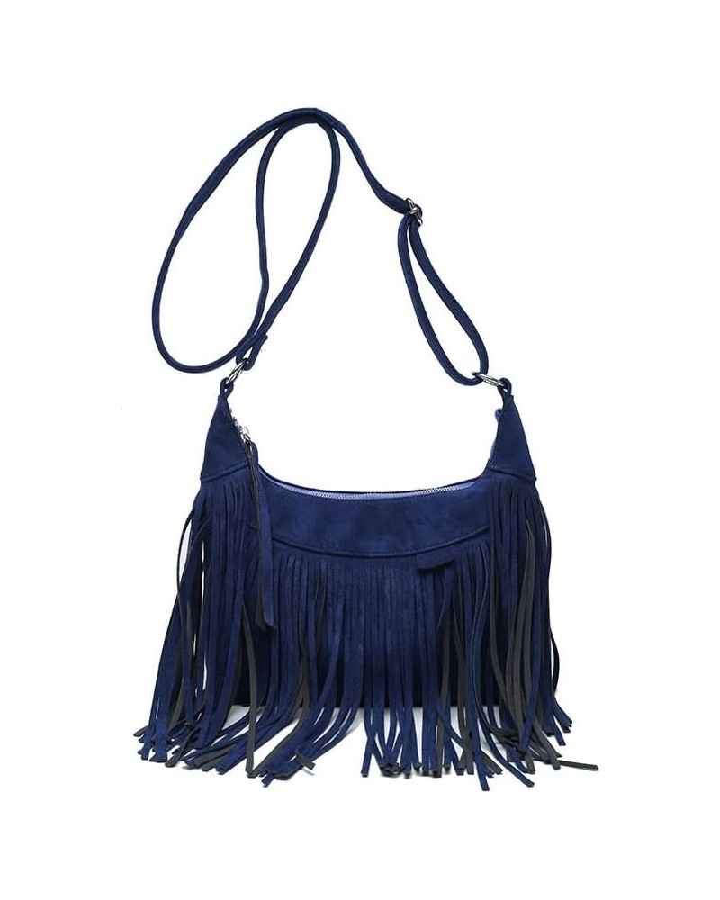 Fashion Tassel Cross-body Shoulder Tote Bag Women's PU Leather Tassel Cross-body Bag Blue $15.68 Totes