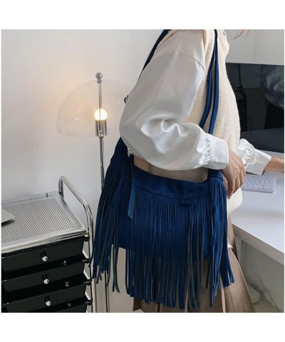 Fashion Tassel Cross-body Shoulder Tote Bag Women's PU Leather Tassel Cross-body Bag Blue $15.68 Totes