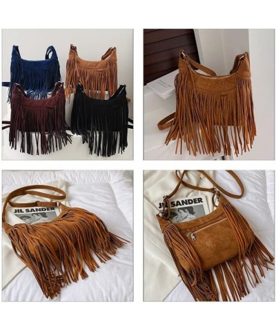 Fashion Tassel Cross-body Shoulder Tote Bag Women's PU Leather Tassel Cross-body Bag Blue $15.68 Totes