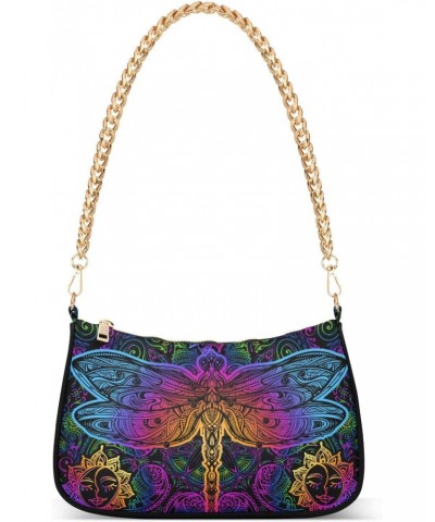 Shoulder Bags for Women, Rainbow Colorful Dragonfly Ethnic Clutch Purse Chain Bag Tote Handbag $16.00 Shoulder Bags