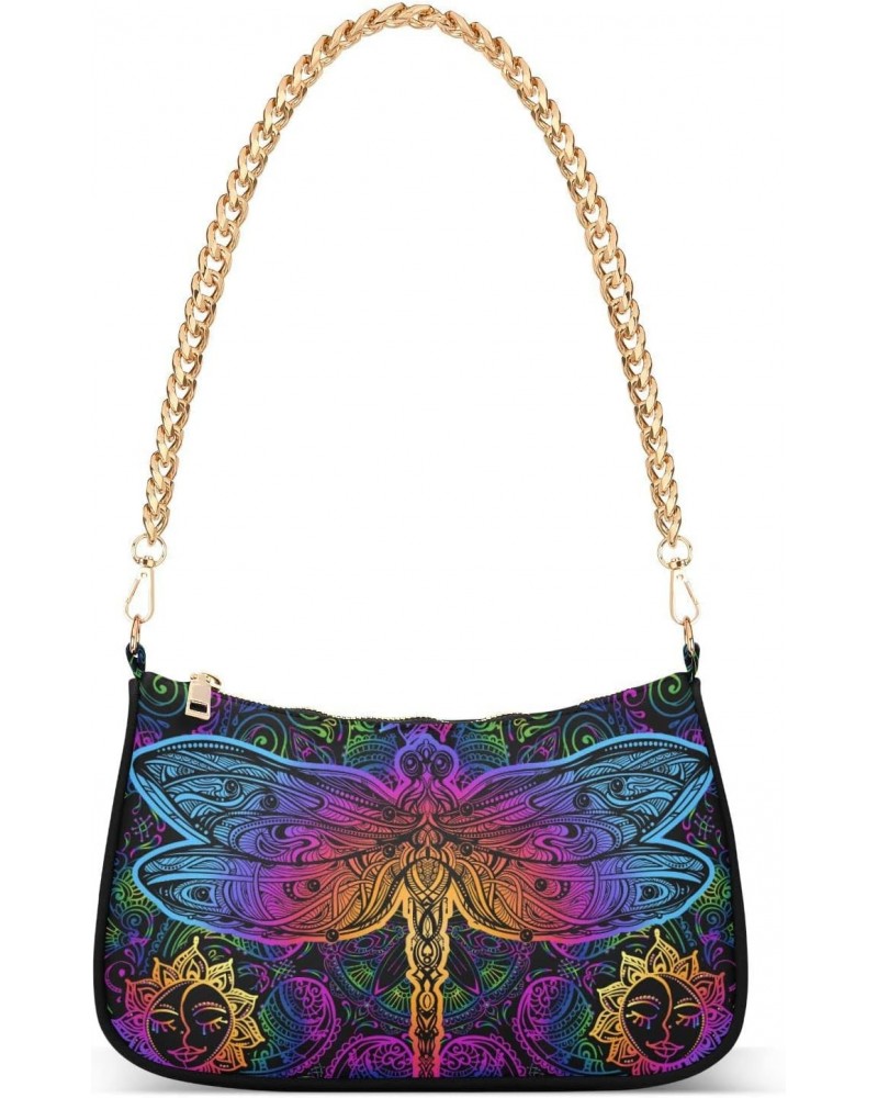 Shoulder Bags for Women, Rainbow Colorful Dragonfly Ethnic Clutch Purse Chain Bag Tote Handbag $16.00 Shoulder Bags