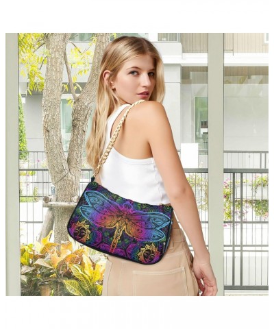 Shoulder Bags for Women, Rainbow Colorful Dragonfly Ethnic Clutch Purse Chain Bag Tote Handbag $16.00 Shoulder Bags