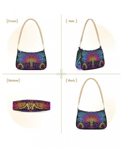 Shoulder Bags for Women, Rainbow Colorful Dragonfly Ethnic Clutch Purse Chain Bag Tote Handbag $16.00 Shoulder Bags